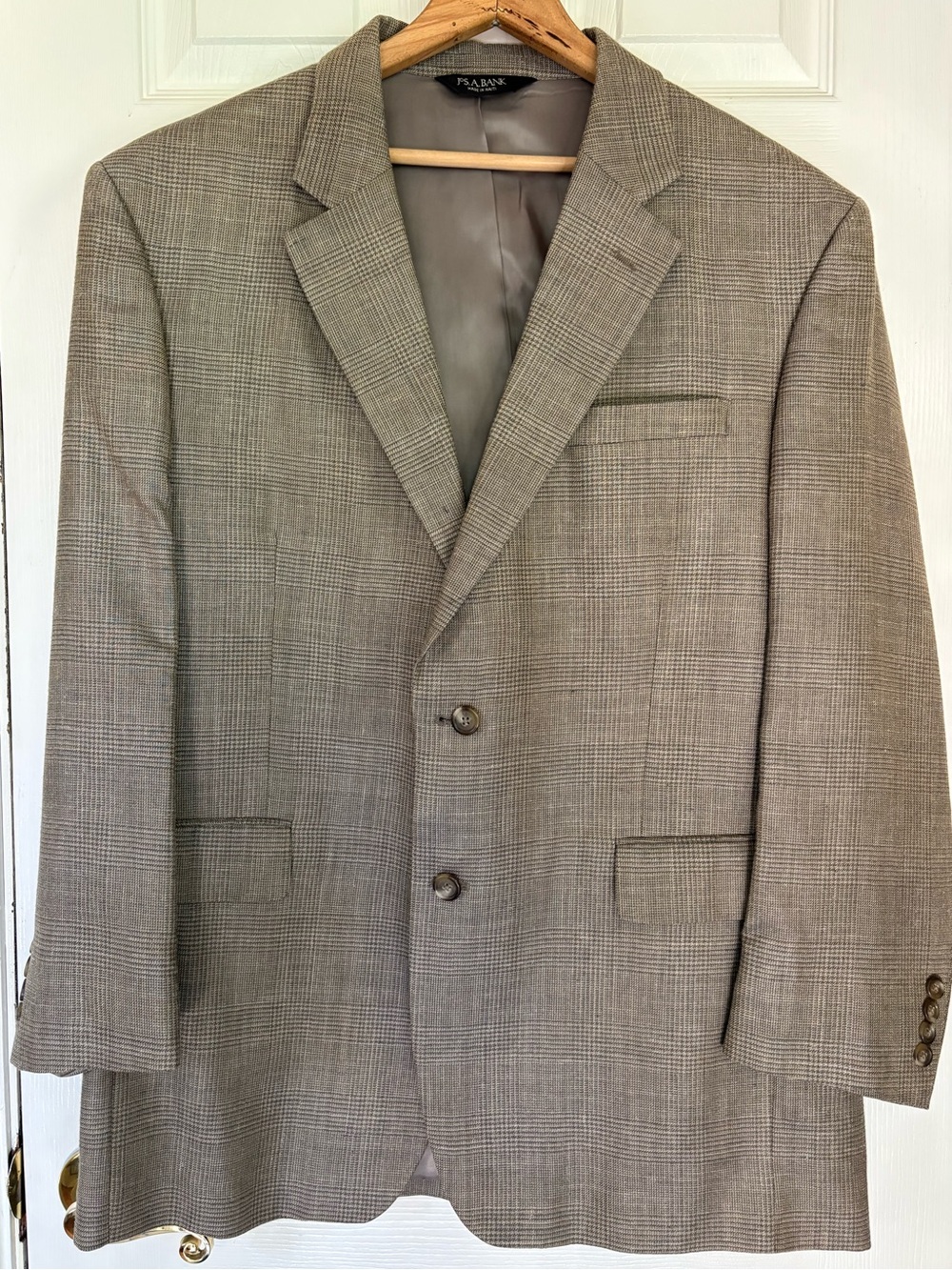 Jos. A. Bank Olive Gray Plaid Two-Button Sport Coat Taupe men’s 44 Regular